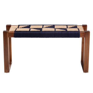 Baxton Studio bali Jerilyn Modern Bohemian Accent Bench in Two-Tone Navy Blue & Natural Brown Seagrass Design F232-FT23-Navy Blue/Brown Triangle Pattern-Bench