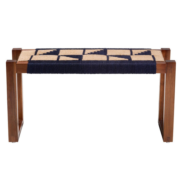 Baxton Studio bali Jerilyn Modern Bohemian Accent Bench in Two-Tone Navy Blue & Natural Brown Seagrass Design F232-FT23-Navy Blue/Brown Triangle Pattern-Bench