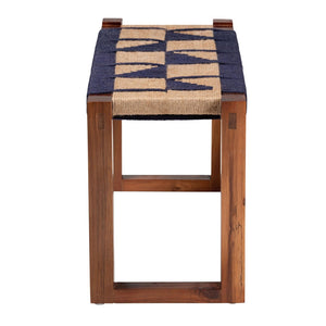 Baxton Studio bali Jerilyn Modern Bohemian Accent Bench in Two-Tone Navy Blue & Natural Brown Seagrass Design F232-FT23-Navy Blue/Brown Triangle Pattern-Bench