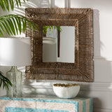 Baxton Studio bali & pari Collice Modern Bohemian Metal and Natural Brown Seagrass Accent Wall Mirror