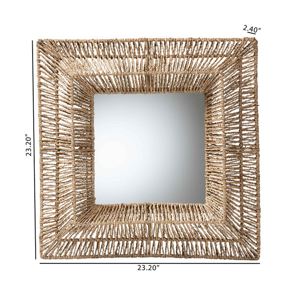 Baxton Studio bali Collice Modern Bohemian Seagrass Accent Wall Mirror - Elegant Metal Frame, Ready to Hang! F232-FT25-Seagrass-Mirror