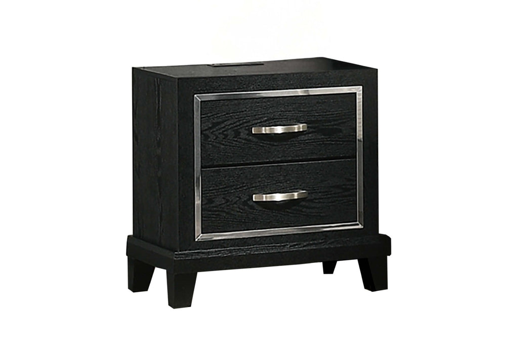 English Elm Contemporary Matte Black Nightstand with Chrome Accents Tapered Legs and Usb Charging B011P447447