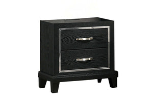 English Elm Contemporary Matte Black Nightstand with Chrome Accents Tapered Legs and Usb Charging B011P447447
