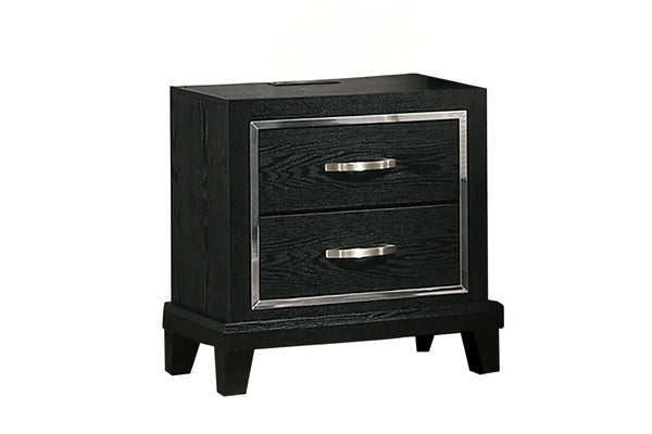 English Elm Contemporary Matte Black Nightstand with Chrome Accents Tapered Legs and Usb Charging B011P447447