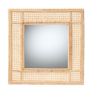 Baxton Studio bali & pari Josepha Modern Bohemian Natural Brown Rattan Accent Wall Mirror