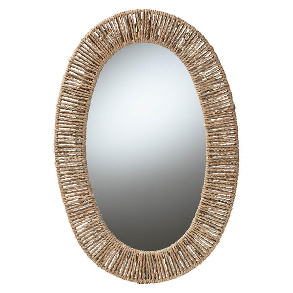 Baxton Studio bali Elwyn Modern Bohemian Oval Wall Mirror with Natural Seagrass Wrap for Rustic Charm & Style F232-FT27-Seagrass-Mirror
