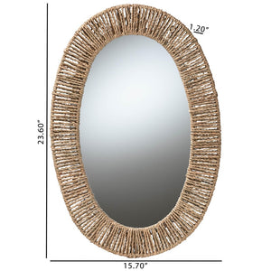 Baxton Studio bali Elwyn Modern Bohemian Oval Wall Mirror with Natural Seagrass Wrap for Rustic Charm & Style F232-FT27-Seagrass-Mirror