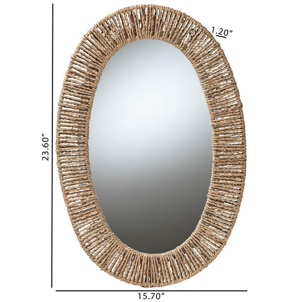 Baxton Studio bali Elwyn Modern Bohemian Oval Wall Mirror with Natural Seagrass Wrap for Rustic Charm & Style F232-FT27-Seagrass-Mirror