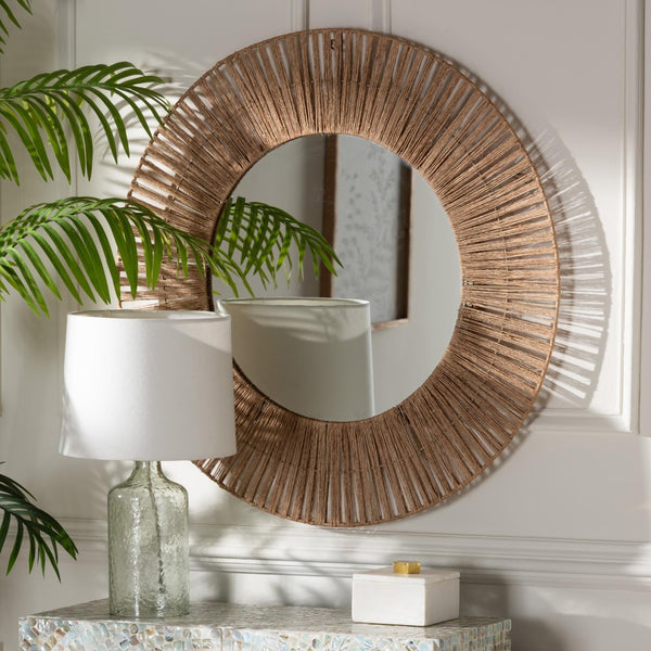 Baxton Studio bali Leala Modern Bohemian Metal & Natural Brown Seagrass Accent Mirror for Stylish Home Decor F232-FT30-Jute-Mirror