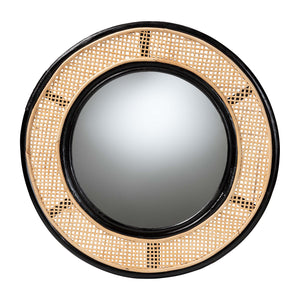 Baxton Studio bali & pari Tacita Modern Bohemian Two-Tone Black and Natural Brown Rattan Accent Wall Mirror