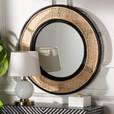 Baxton Studio bali & pari Tacita Modern Bohemian Two-Tone Black and Natural Brown Rattan Accent Wall Mirror