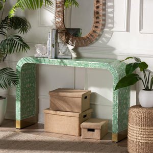 Baxton Studio Baxton Studio Didrika Seafoam Green Console Table with Mother-of-Pearl Finish for Modern Homes F232-FT36-Console Table