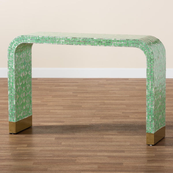 Baxton Studio Baxton Studio Didrika Seafoam Green Console Table with Mother-of-Pearl Finish for Modern Homes F232-FT36-Console Table