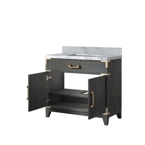 English Elm Black Oak Single Vanity 36" W With Premium Carrara Marble Top, Soft-Close Doors & Stylish Storage B2731P260909
