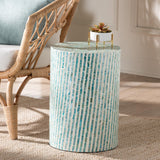 Baxton Studio Draven Modern Bohemian White and Blue Mother of Pearl End Table