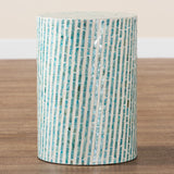 Baxton Studio Draven Modern Bohemian White and Blue Mother of Pearl End Table