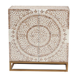 Baxton Studio Ercilia Modern Bohemian White and Rustic Brown Mother of Pearl Storage Cabinet