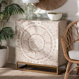 Baxton Studio Ercilia Modern Bohemian White and Rustic Brown Mother of Pearl Storage Cabinet