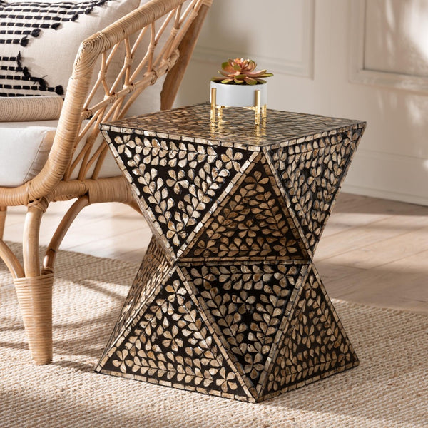 Baxton Studio Baxton Studio Feronia Modern Bohemian End Table with Mother of Pearl Mosaic - Artful Accent Piece F232-FT46-Accent Table