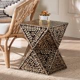 Baxton Studio Feronia Modern Bohemian Black and Bronze Mother of Pearl End Table