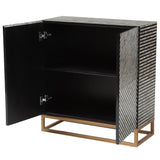 Baxton Studio Belenus Modern Bohemian Two-Tone Black and Grey Mother of Pearl and Gold Metal Storage Cabinet