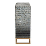 Baxton Studio Belenus Modern Bohemian Two-Tone Black and Grey Mother of Pearl and Gold Metal Storage Cabinet