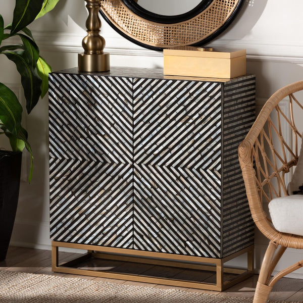 Baxton Studio Baxton Belenus Modern Bohemian Storage Cabinet with Mother of Pearl & Gold, Stylish & Functional F232-FT52-Cabinet