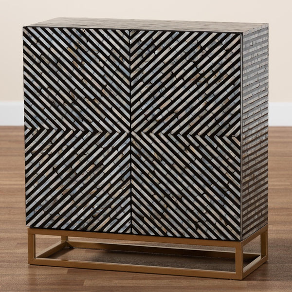 Baxton Studio Baxton Belenus Modern Bohemian Storage Cabinet with Mother of Pearl & Gold, Stylish & Functional F232-FT52-Cabinet