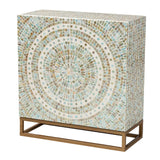 Quintus Modern Bohemian Multicolor Mother of Pearl and Gold Metal Storage Cabinet