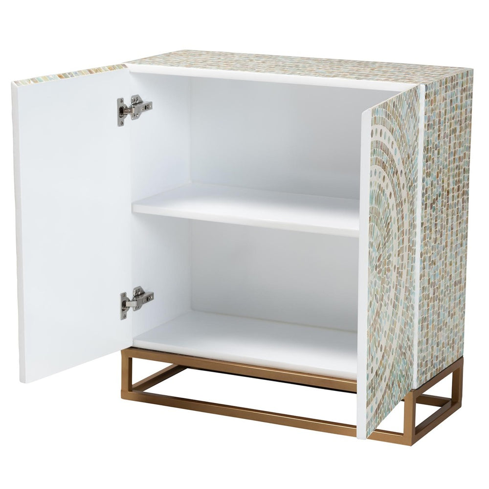 Baxton Studio Baxton Studio Quintus Bohemian Mother of Pearl Cabinet with Gold Metal Base for Stylish Storage Solutions F232-FT53-Cabinet