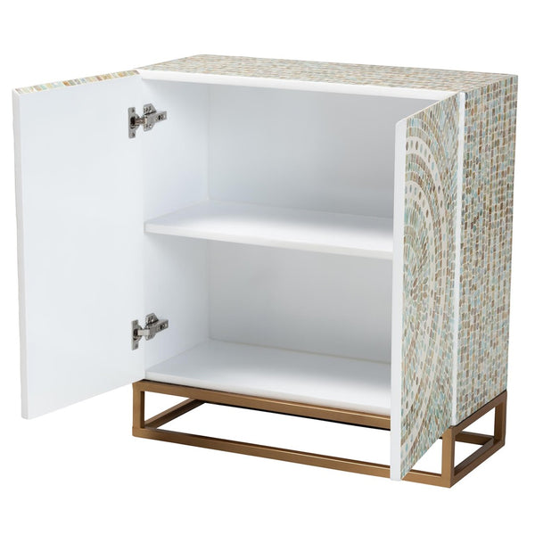 Baxton Studio Baxton Studio Quintus Bohemian Mother of Pearl Cabinet with Gold Metal Base for Stylish Storage Solutions F232-FT53-Cabinet