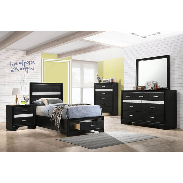 English Elm Urbana Black Twin Storage Panel Bed with Crystal Pulls & Glitter Trim, Slatted Platform, Drawers B062S00698