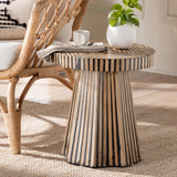 Baxton Studio Devika Modern Bohemian Two-Tone Natural and Dark Brown Bamboo End Table