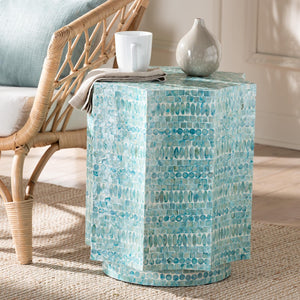 Baxton Studio Baxton Olesia Blue Mother of Pearl End Table - Modern Bohemian Accent for Small Spaces & Style F232-FT59-Accent Table