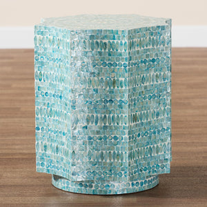 Baxton Studio Baxton Olesia Blue Mother of Pearl End Table - Modern Bohemian Accent for Small Spaces & Style F232-FT59-Accent Table