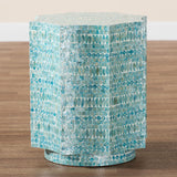 Baxton Studio Olesia Modern Bohemian Blue Mother of Pearl End Table