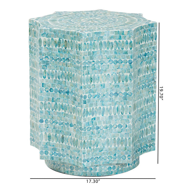 Baxton Studio Baxton Olesia Blue Mother of Pearl End Table - Modern Bohemian Accent for Small Spaces & Style F232-FT59-Accent Table
