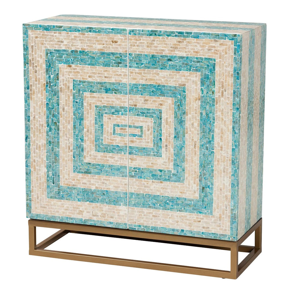 Baxton Studio Baxton Studio Utari Bohemian Chic Storage Cabinet with Mother of Pearl & Gold Metal Base, 27.6” W F232-FT85- Cabinet