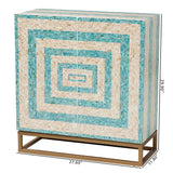 Baxton Studio Utari Modern Bohemian Two-Tone Beige and Blue Mother of Pearl and Gold Metal Storage Cabinet