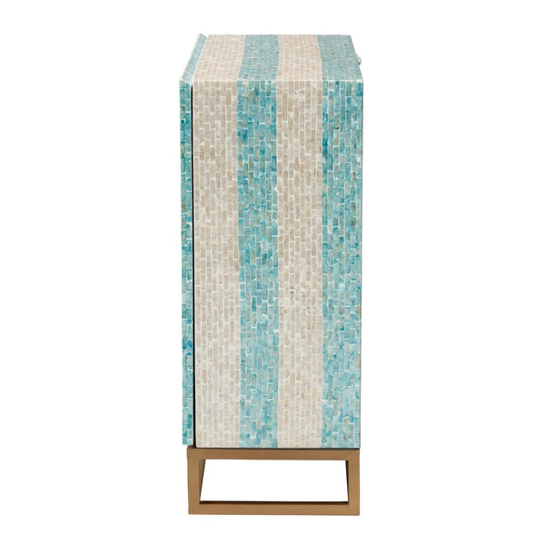 Baxton Studio Baxton Studio Utari Bohemian Chic Storage Cabinet with Mother of Pearl & Gold Metal Base, 27.6” W F232-FT85- Cabinet