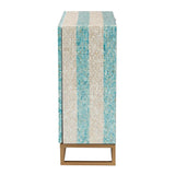 Baxton Studio Utari Modern Bohemian Two-Tone Beige and Blue Mother of Pearl and Gold Metal Storage Cabinet