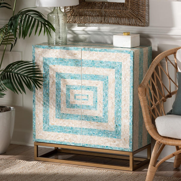 Baxton Studio Baxton Studio Utari Bohemian Chic Storage Cabinet with Mother of Pearl & Gold Metal Base, 27.6” W F232-FT85- Cabinet