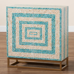 Baxton Studio Baxton Studio Utari Bohemian Chic Storage Cabinet with Mother of Pearl & Gold Metal Base, 27.6” W F232-FT85- Cabinet