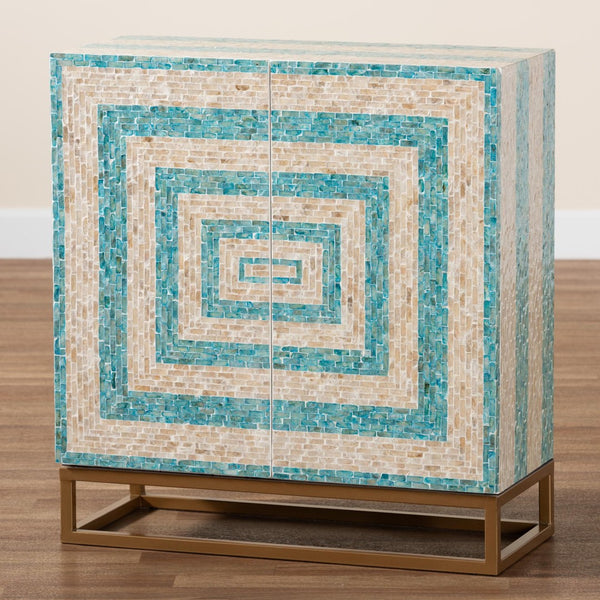 Baxton Studio Baxton Studio Utari Bohemian Chic Storage Cabinet with Mother of Pearl & Gold Metal Base, 27.6” W F232-FT85- Cabinet