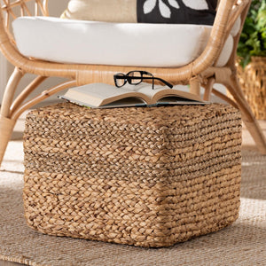 Baxton Studio bali Marella Bohemian Seagrass Footstool – Handcrafted Natural Accent Piece for Modern Interiors F234-FT4-Seagrass/Waterhyacinth-Stool