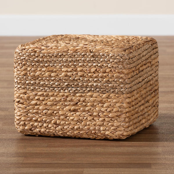 Baxton Studio bali Marella Bohemian Seagrass Footstool – Handcrafted Natural Accent Piece for Modern Interiors F234-FT4-Seagrass/Waterhyacinth-Stool