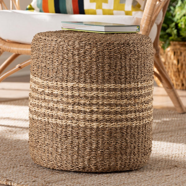 Baxton Studio bali Wickham Modern Bohemian Seagrass Ottoman – Handcrafted Footstool for Cozy Living Spaces F234-FT6-Seagrass/Palm Leaf-Stool