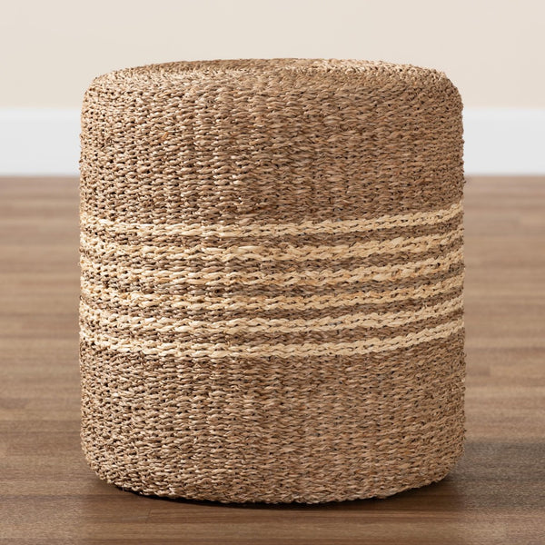 Baxton Studio bali Wickham Modern Bohemian Seagrass Ottoman – Handcrafted Footstool for Cozy Living Spaces F234-FT6-Seagrass/Palm Leaf-Stool