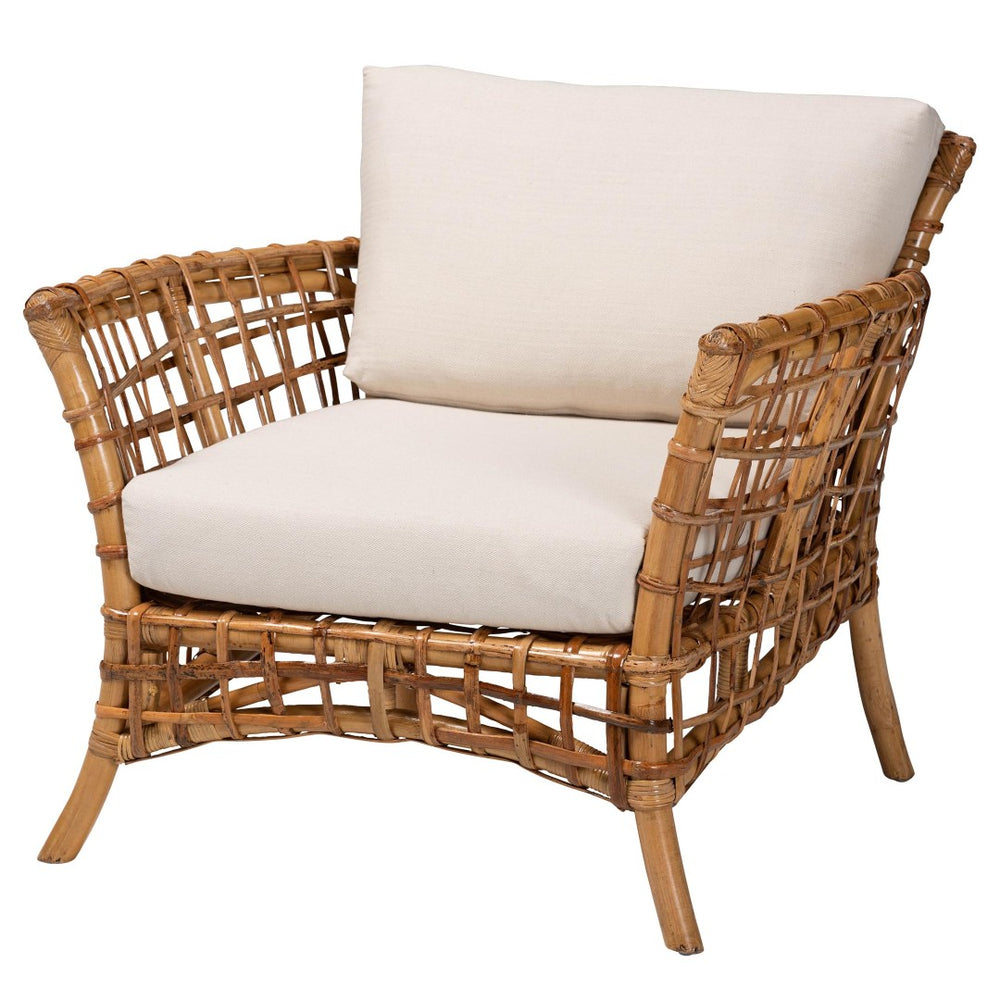 Baxton Studio bali Babette Modern Bohemian Rattan Arm Chair - Handcrafted Comfort for Coastal and Eclectic Spaces DCWH 10015-Mina/White Cushions-CC