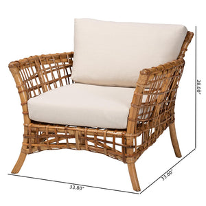 Baxton Studio bali Babette Modern Bohemian Rattan Arm Chair - Handcrafted Comfort for Coastal and Eclectic Spaces DCWH 10015-Mina/White Cushions-CC